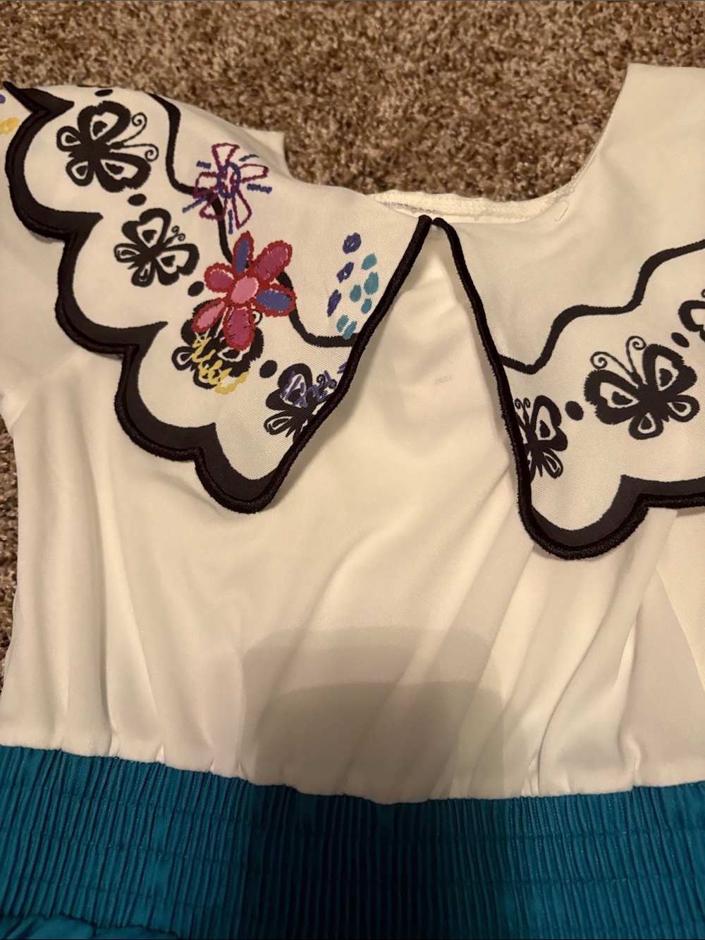 Encanto Mirabel Girls Teal Tiered Embroidered Dress with Ruffle Collar - Picture 15 of 16